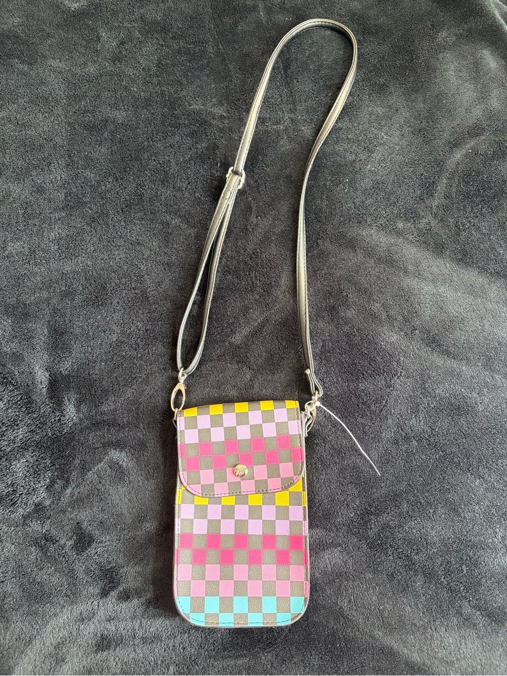 Madden Girl Pink Yellow Checkered Crossbody Phone Bag